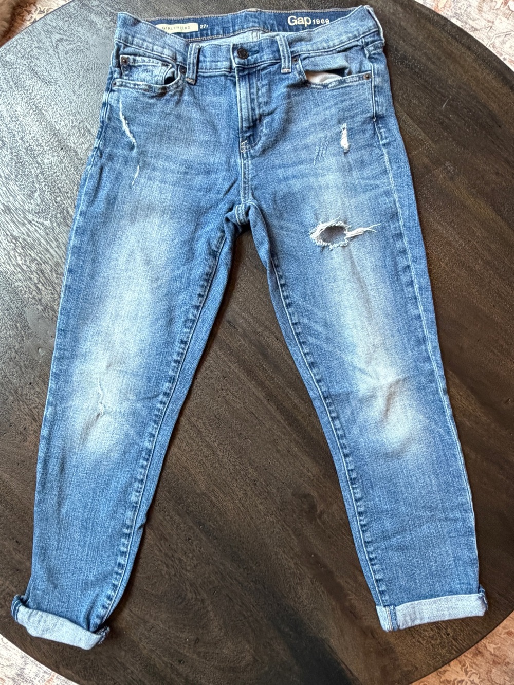 GAP Women's Light Blue Distressed Girlfriend Jeans